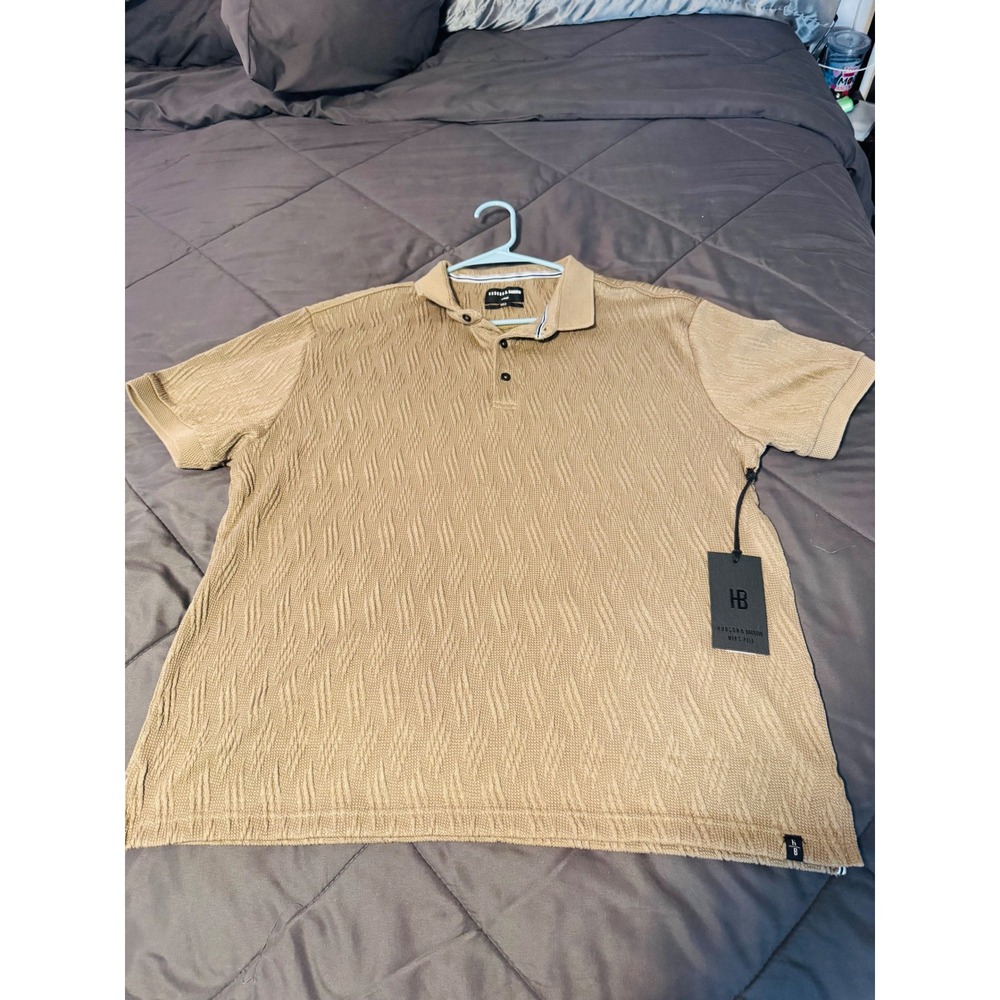 Hudson & Barrow Mens Textured Jacquard Polo Shirt Oak Tan XL HB-11089P2501 NWT